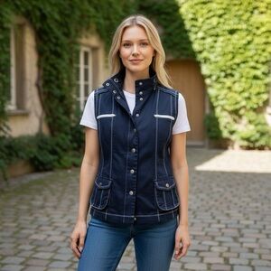224 - Bellissima Navy Vest with White Stitching